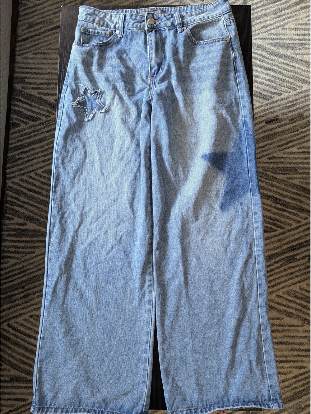 Cabo 1350 Jeans Size 11 Light Wash Wide Leg Star Patch Studded Y2K Denim